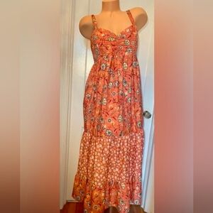 Sunset Floral Tiered Maxi Dress - Coral